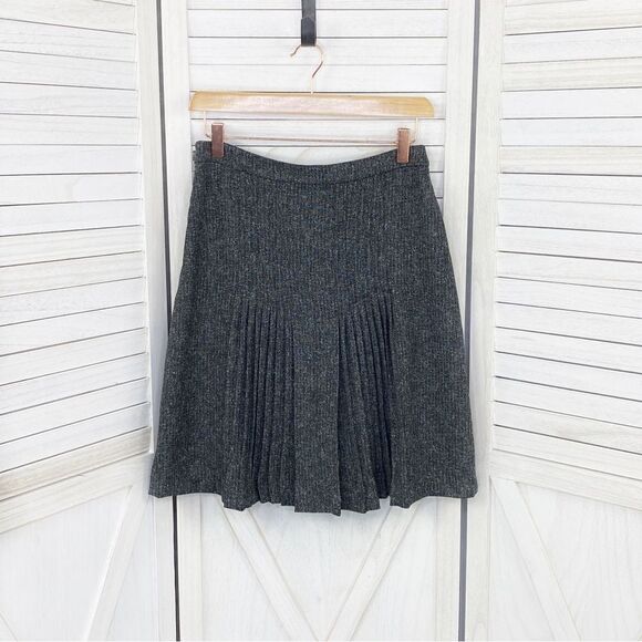 Halogen Speckled Tweed Pleated Skirt Black Gray 2 A Line Academia Knee Length - Picture 8 of 13